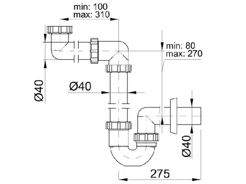 Styron helytakarékos csőszifon 6/4 leeresztőszelep nélk. 40 mm elfolyással (STY-641-2)