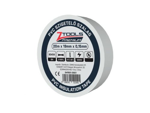 Z-TOOLS PVC szigetelőszalag Fehér 20mx19mm/0,15mm