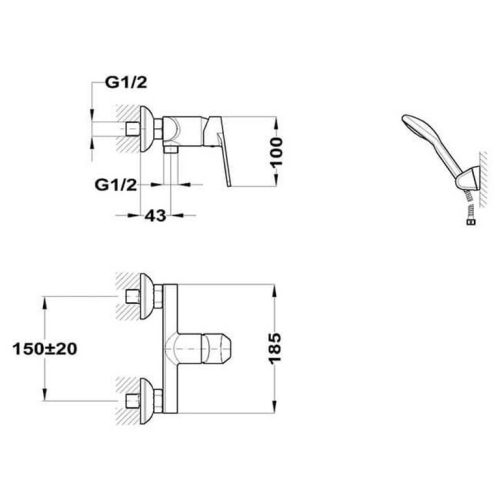 Mofém Zenit Zuhany Csaptelep egykaros Zenit zuhanyszettel (153-1901-00)