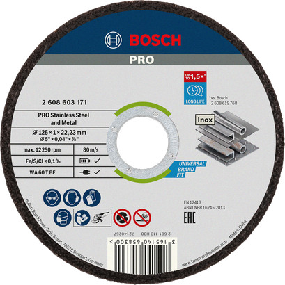 Bosch PRO Stainless Steel and Metal vágótárcsa WA 60 T BF125x1x22,23mm