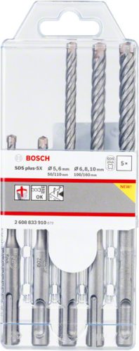 Bosch PRO SDS plus-5X kalapácsfúrószár-készlet, 5 / 6 / 6 / 8 / 10 mm, 5 részes