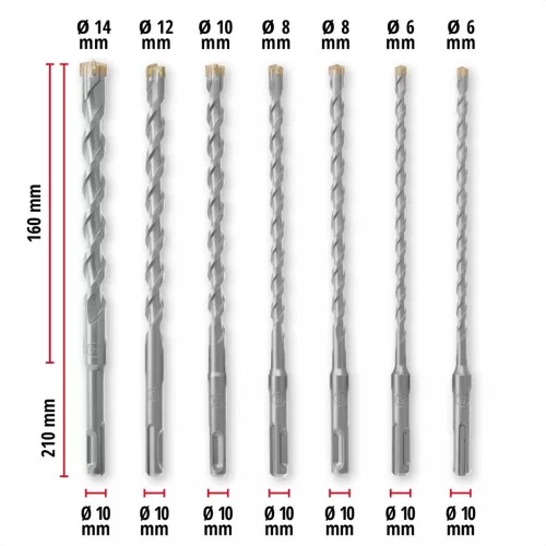 Einhell 7 részes SDS Plus kalapácsfúró készlet, 4 élű, 210 mm, 6–14 mm (49265515)