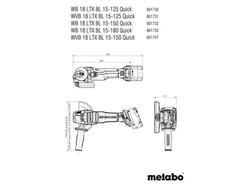 Metabo WVB 18 LTX BL 15-125 Quick Akkus sarokcsiszoló 18V 125mm (601731840)(Akku és töltő nélkül)