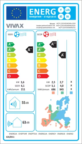 VIVAX ACP-12CHAEMI M desing inverteres split klíma 3,5kW