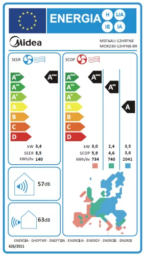 Midea Breezeless oldalfali mono split klíma 3.5 kW (MSFAAU-12HRFN8(B) + MOX230-12HFN8-BR)