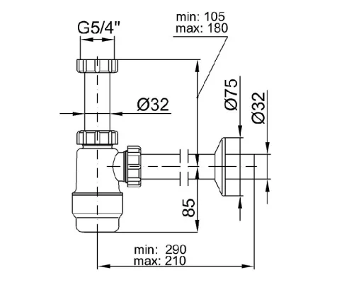 Styron mosdószifon leeresztőszelep nélkül 32 mm-es elfolyással (STY-533-2)