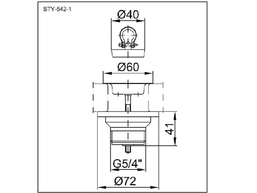 Styron leeresztőszelep 5/4” – 60 mm-es tányérral M6x70-es csavarral (STY-542-1)