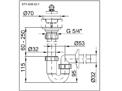 Styron csőszifon leeresztőszeleppel 32 mm (STY-638-32-1)